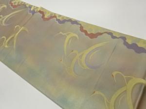 変わり道長取り・色紙散らしに抽象鶴模様織出し袋帯